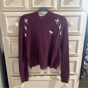 Women's Burgundy Hoodie with Lace-Up Detail